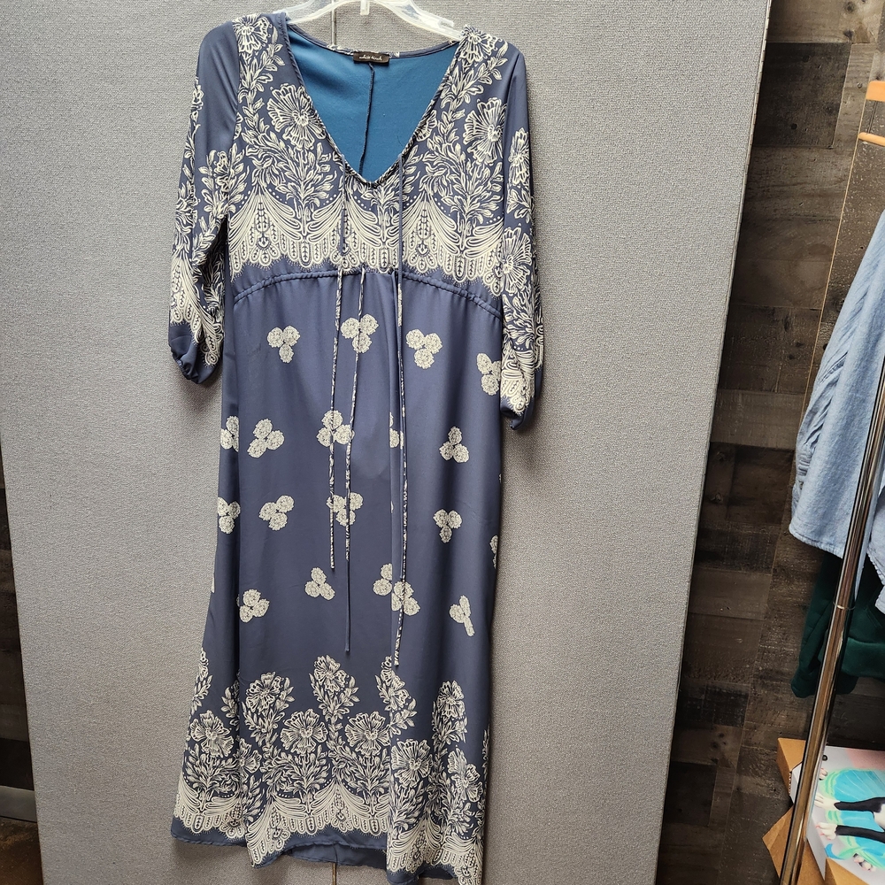 White Birch Navy and Cream Long Sleeve Dress